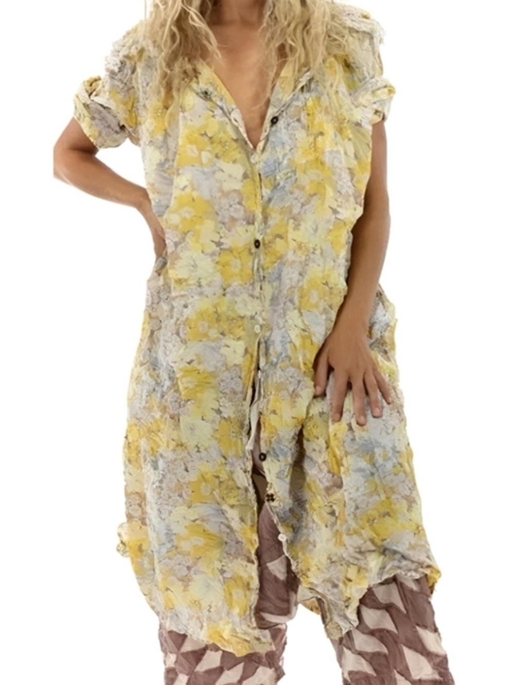 Magnolia Pearl Lila Bell Dress in Banana Bread - NWOT Cotton Floral Duster OS